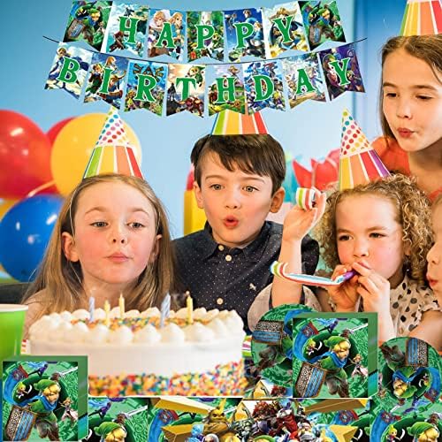 Lamden Zel-da Game Party Tableware Set with Birthday Banner and Tablecloth