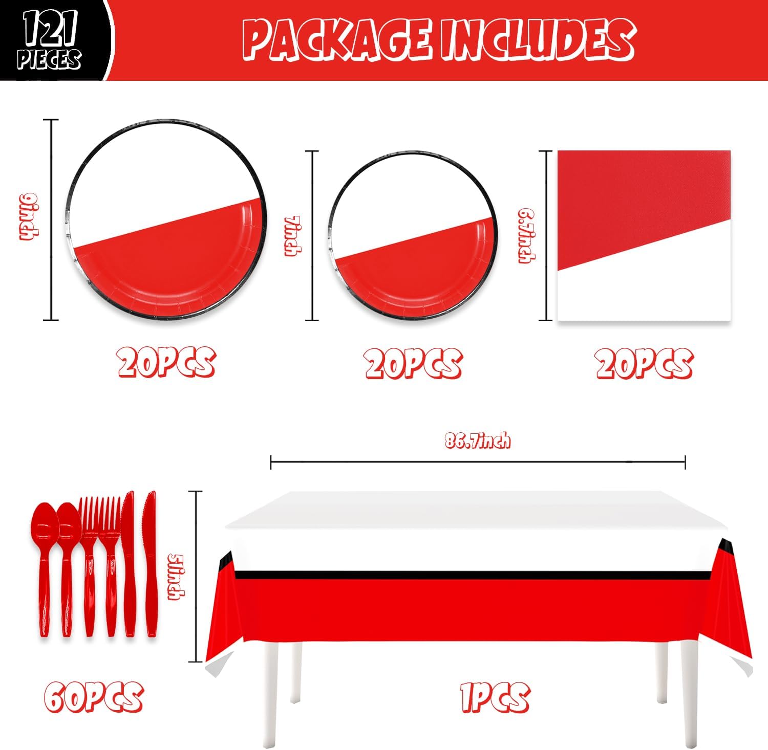 121pcs Pocket Party Supplies Pack Includes Napkins Plates Tablecloth Utensils
