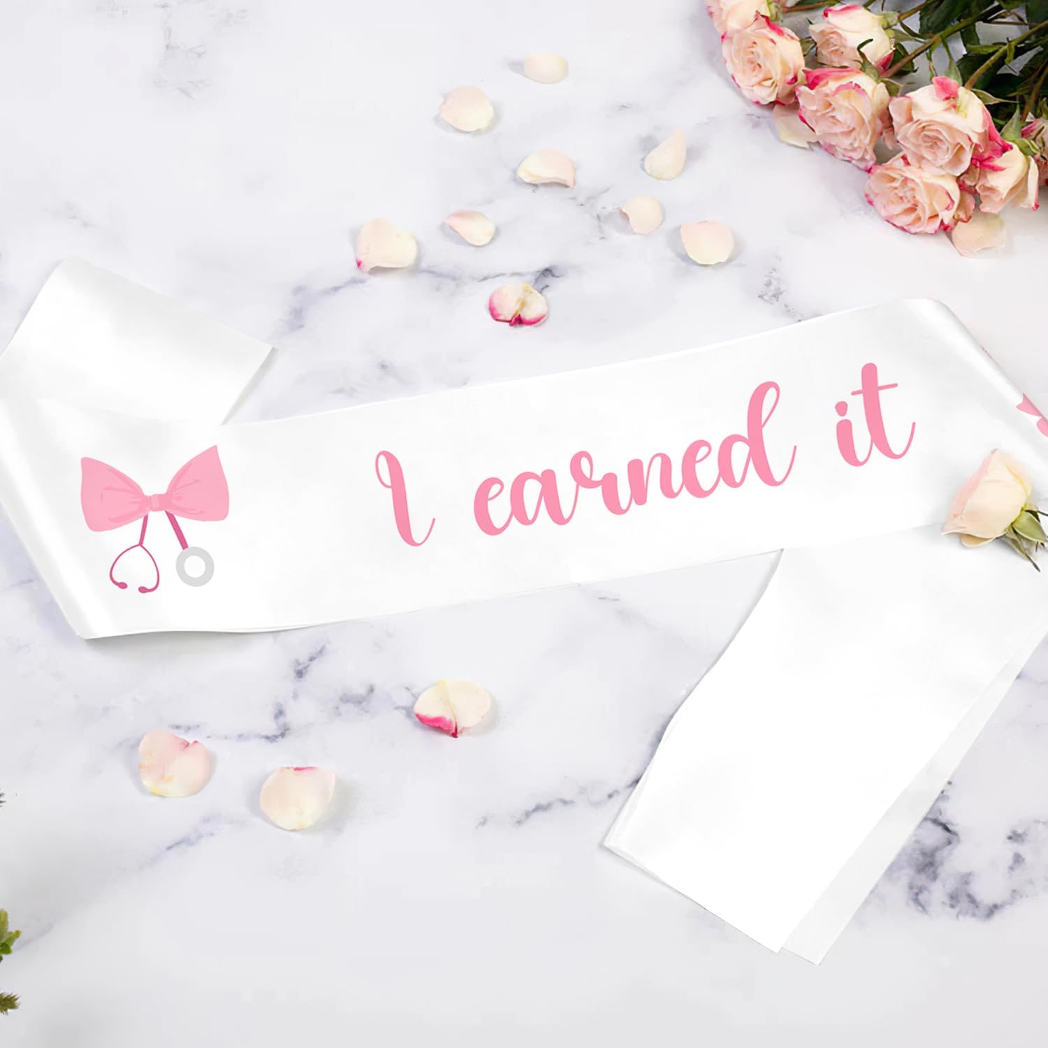 Earned It Pink Bow Graduation Stole for Nurses