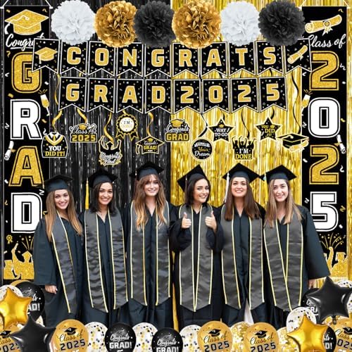 Class of 2025 Graduation Decorations Set Black Gold