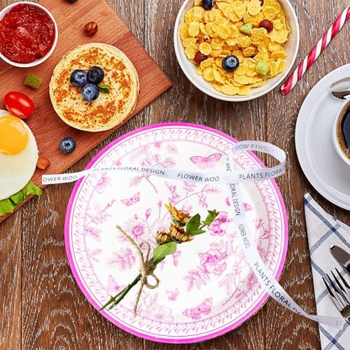 100 Pcs Pink White Floral Party Set for 25 Guests