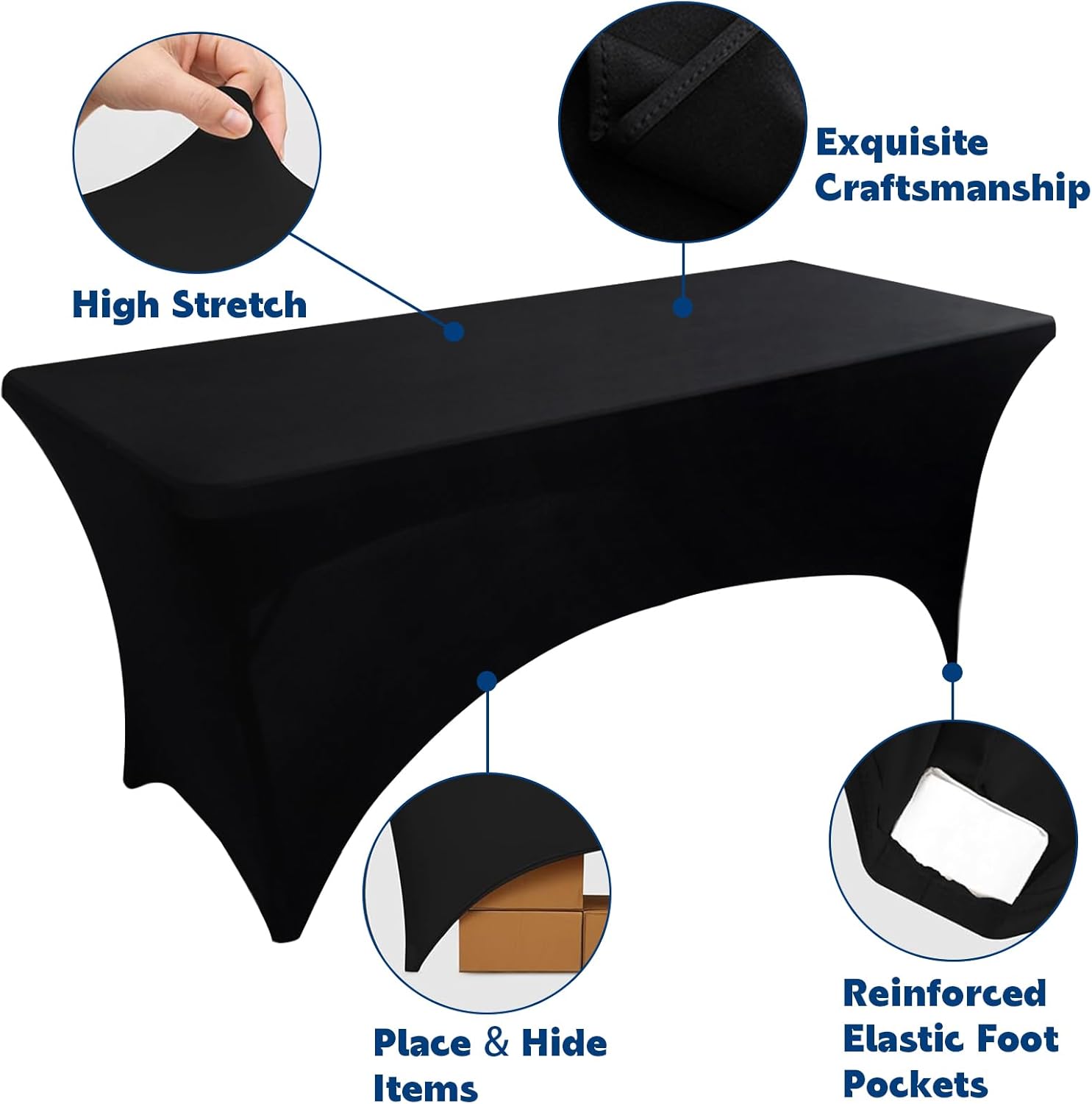2 Pack Dark Grey Stretch Spandex Table Covers 4FT