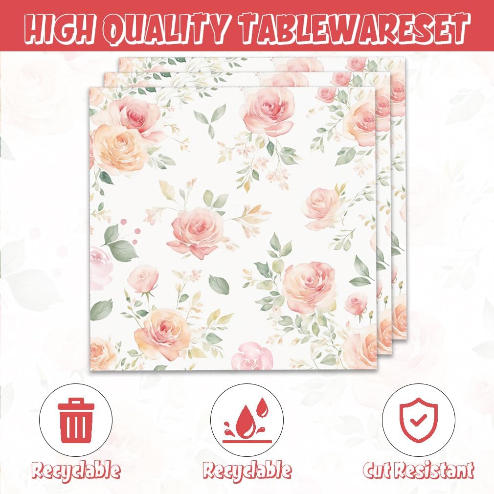Egami 40pcs Floral Birthday Party Set with Plates and Napkins
