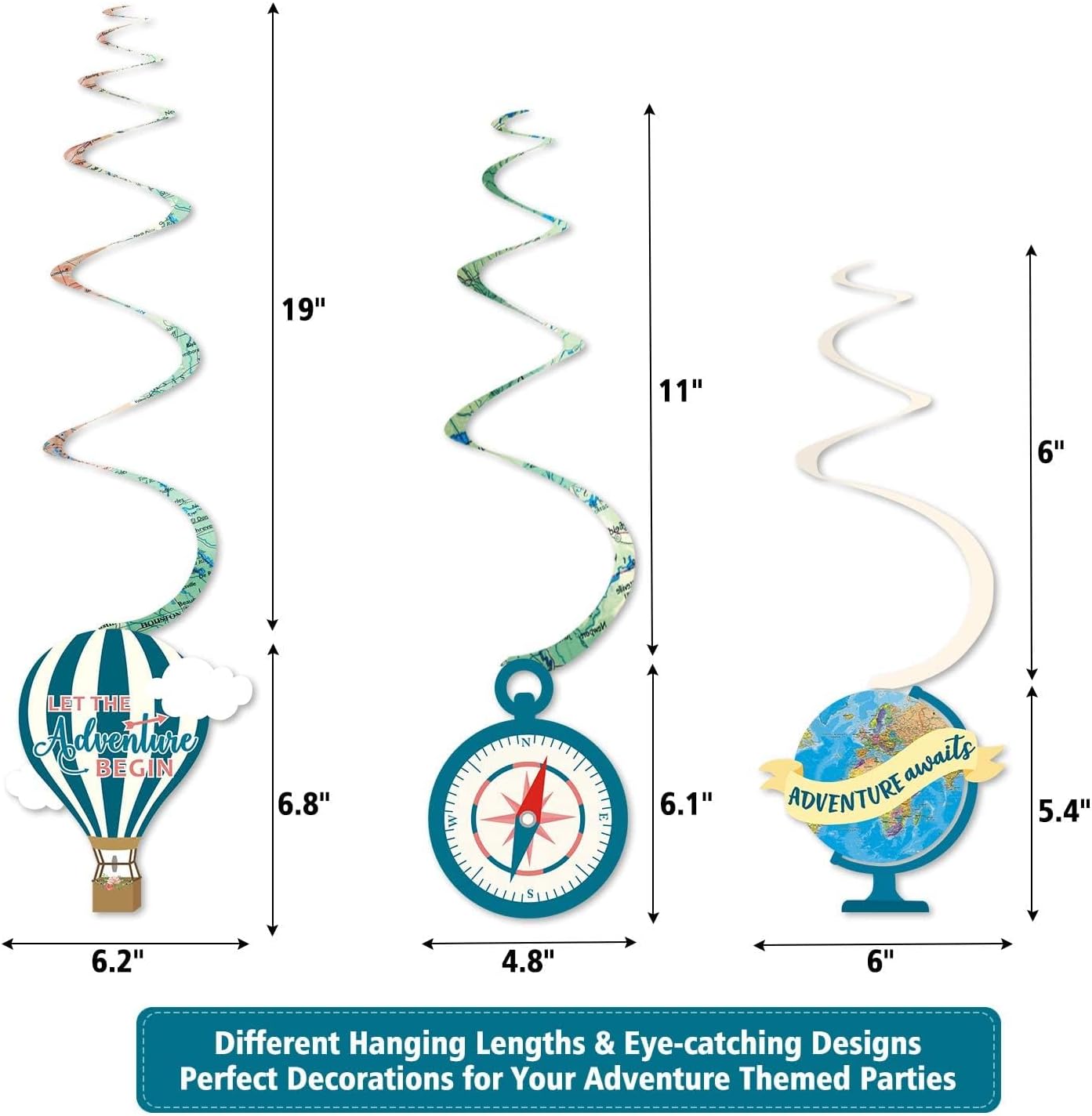 30CT Travel Themed Hanging Swirl Decorations
