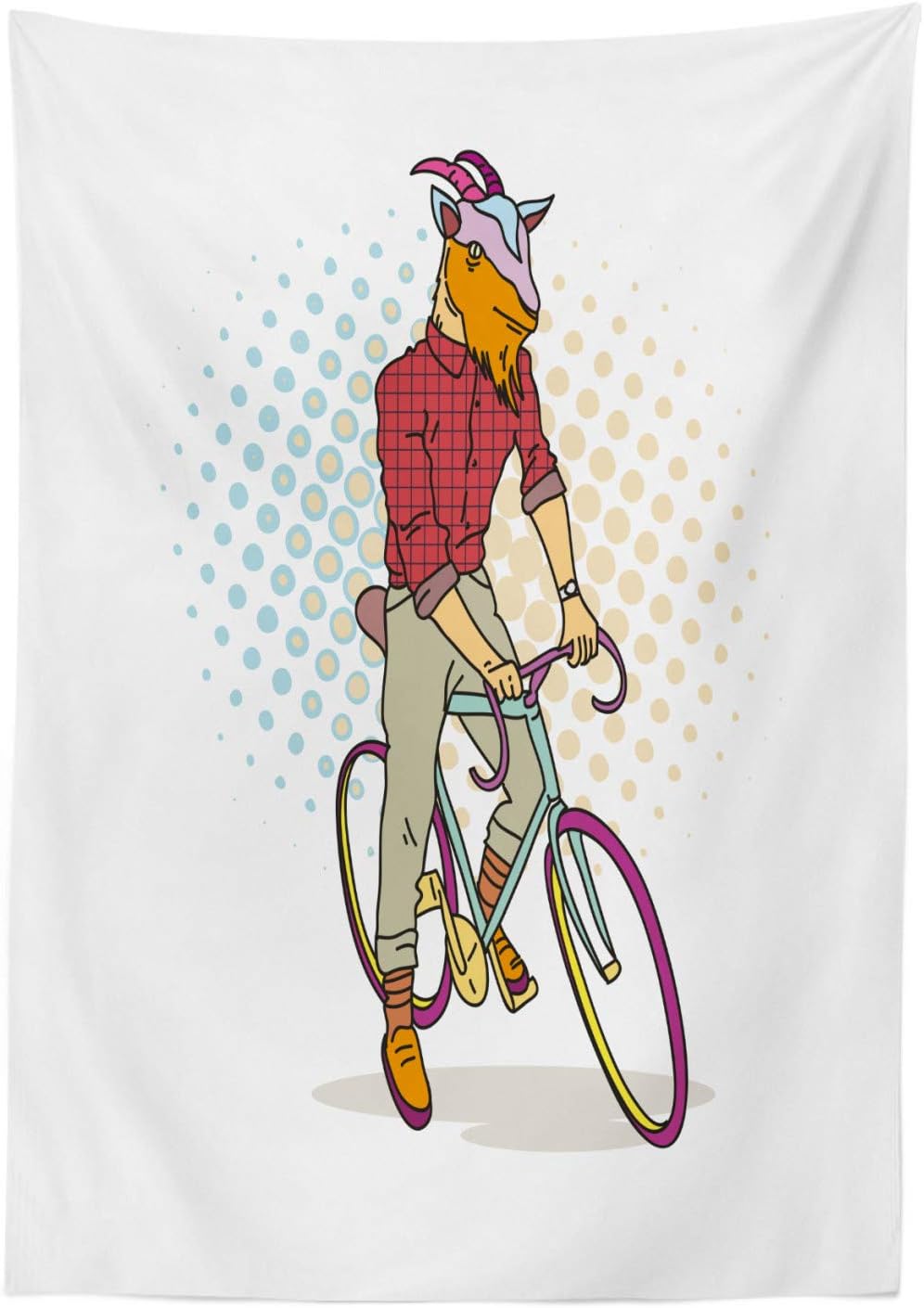 Ambesonne Retro Outdoor Tablecloth with Hipster Goat on Bicycle Design