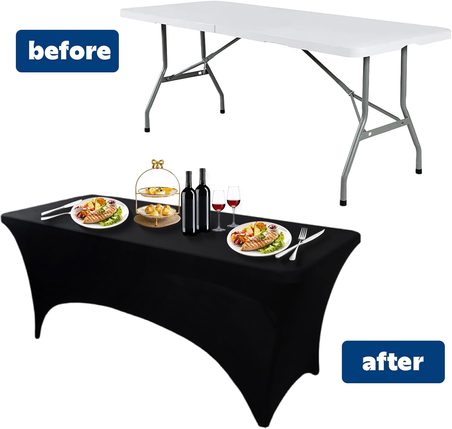 2 Pack Dark Grey Stretch Spandex Table Covers 4FT