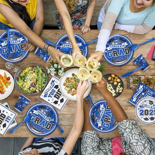 Graduation 2025 Blue Themed Party Tableware Set for 24 Guests