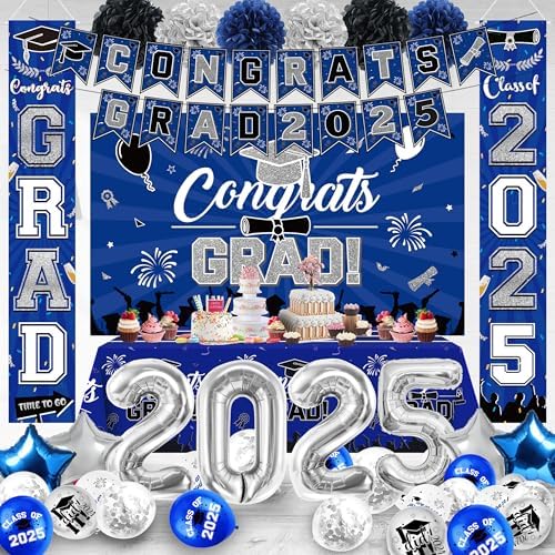 Blue Silver Graduation Party Decorations 2025