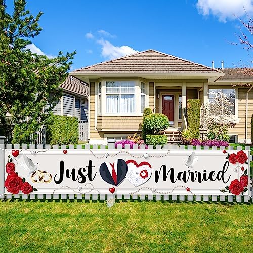 Labakita Large Just Married Banner for Wedding Ceremony Decorations