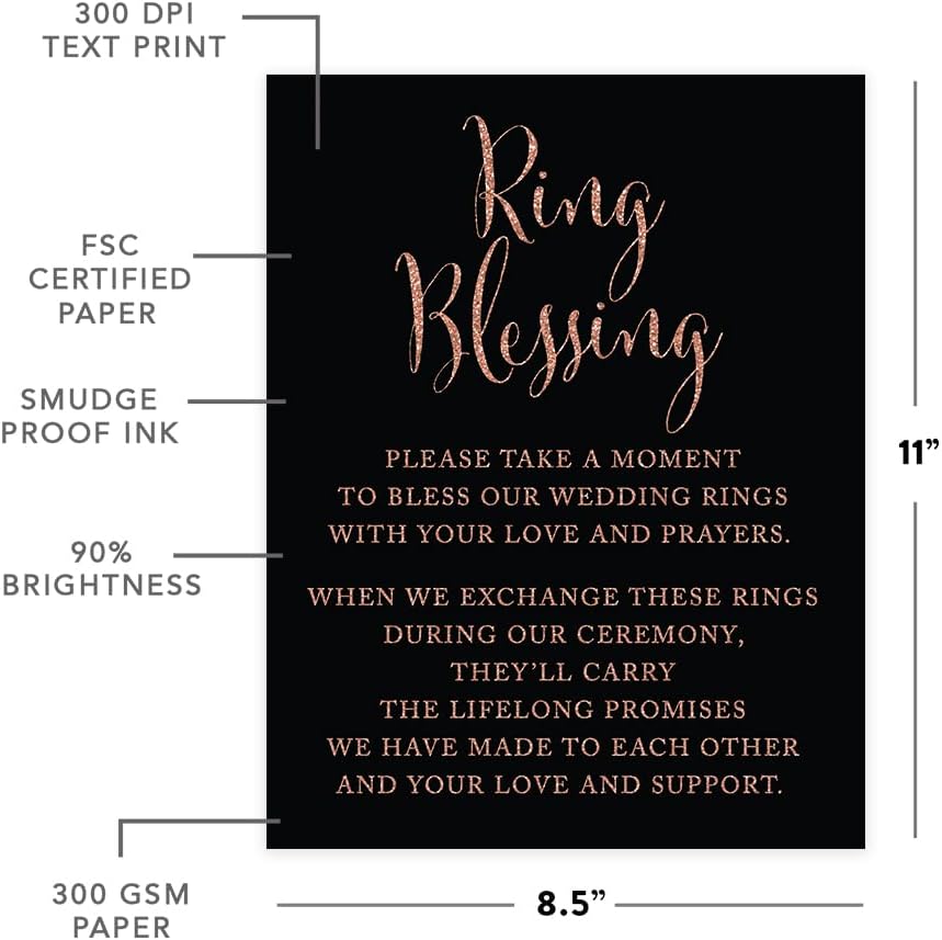 Andaz Press Wedding Party Sign Faux Rose Gold Glitter on Black 85x11-inch 1-Pack Decorations