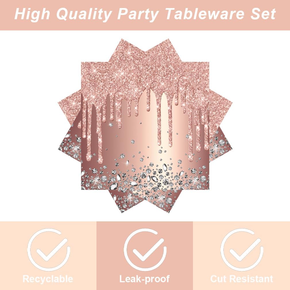 40pcs Pink Rose Golden Birthday Party Supplies Set
