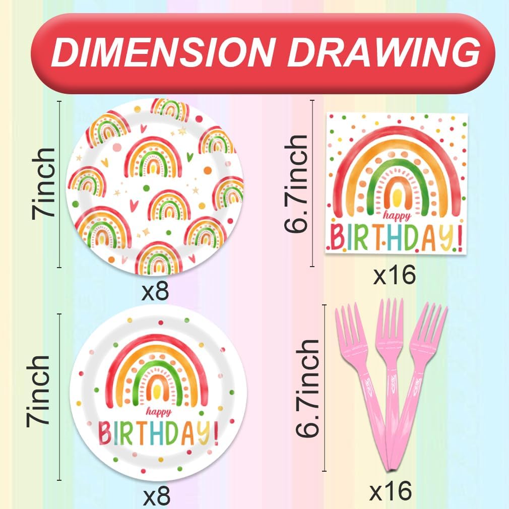 48Pcs Rainbow Themed Party Tableware Set