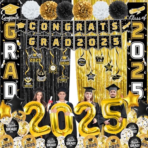 Class of 2025 Graduation Decorations Set Black Gold