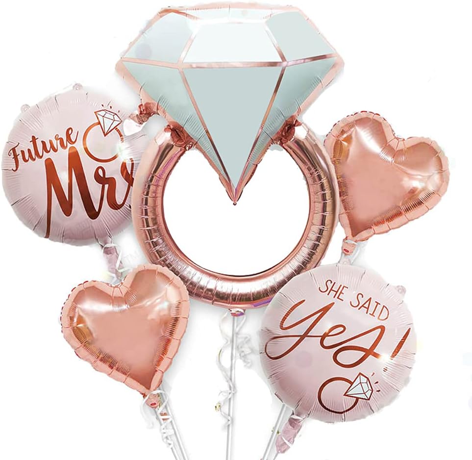 Diamond Ring Foil Balloon Set 5pcs Bridal Shower Decor