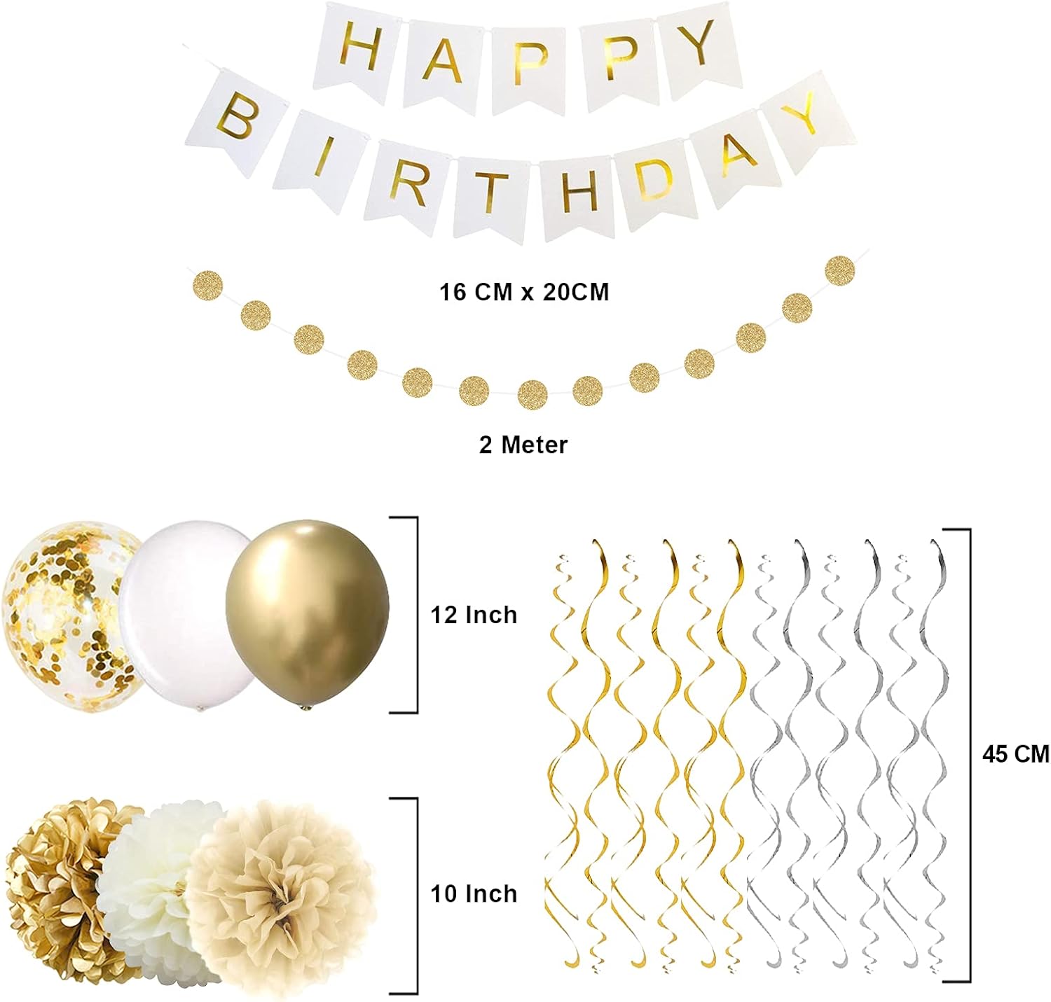 Gold Birthday Balloons and Decorations Set