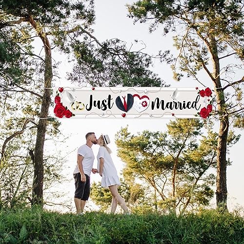 Labakita Large Just Married Banner for Wedding Ceremony Decorations