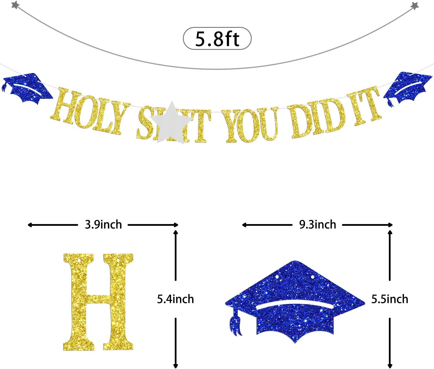 Congrats You Did It Banner Gold Blue Glitter