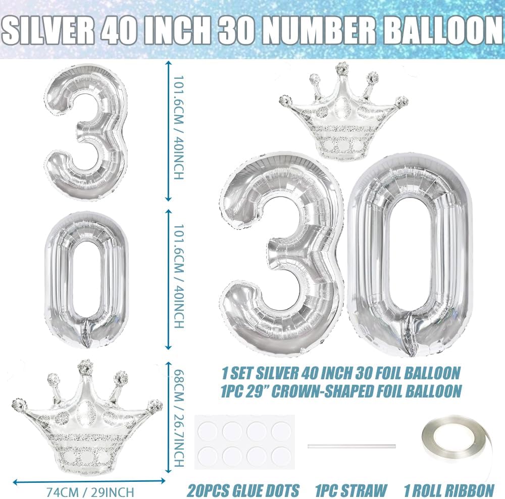30 Silver Number Balloons 40 Inch 30th Anniversary Decorations