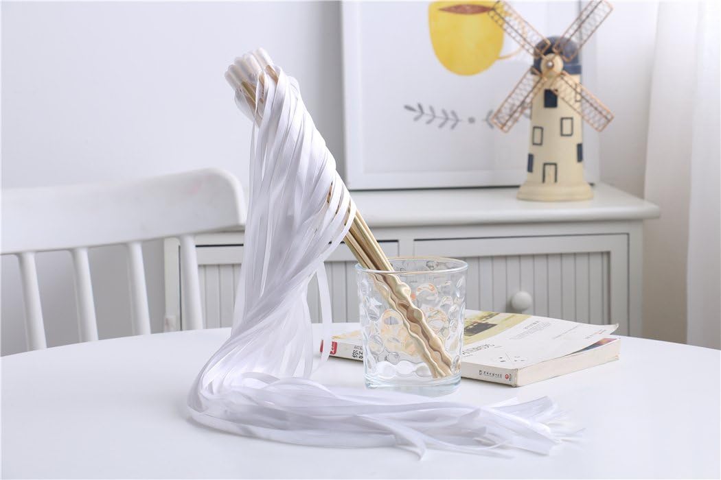 Wishprom Ribbon Stick Wands Streamers for Wedding Party Favor White 30PCS