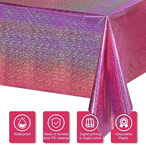 3 Pack Iridescent Plastic Tablecloths for Party Decorations