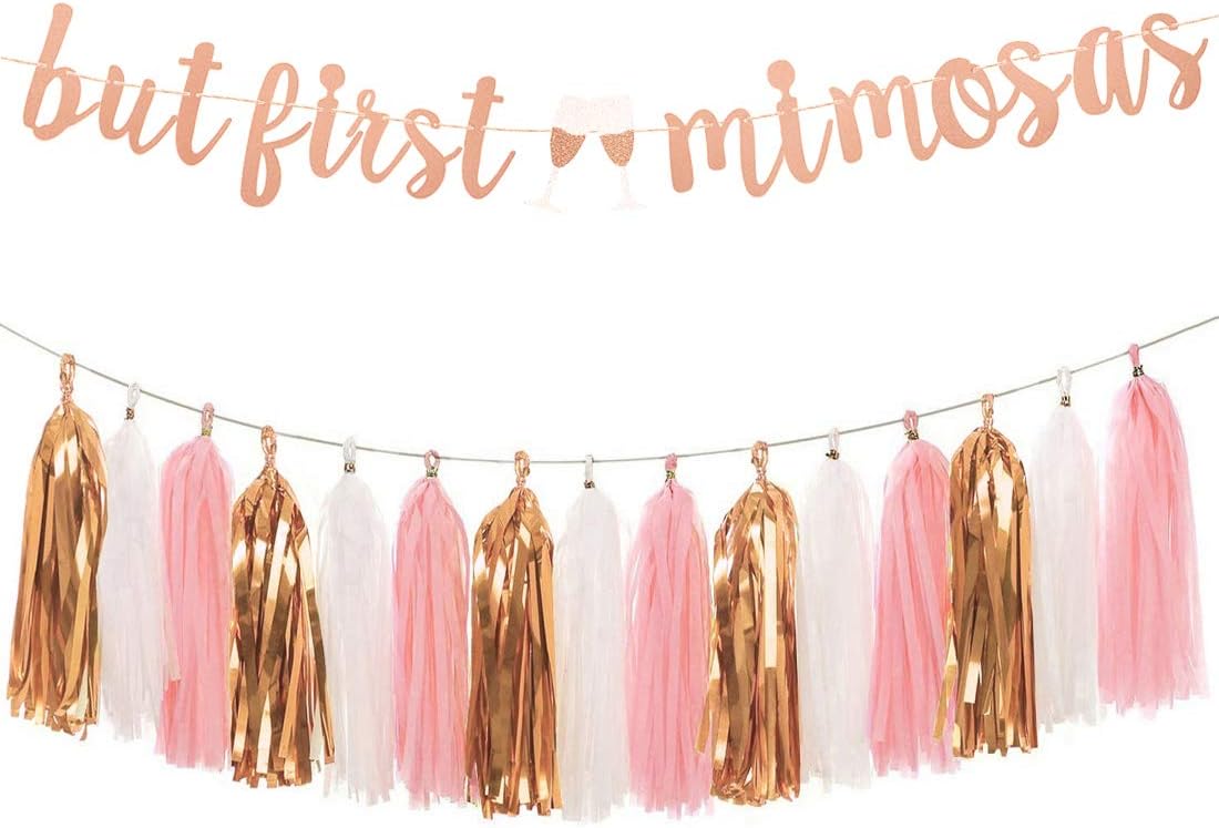 Rose Gold Mimosa Bar Decorations with Tassels