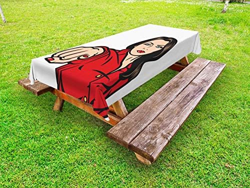 Ambesonne Girl Power Outdoor Tablecloth 58x84 Brown Beige Vermilion