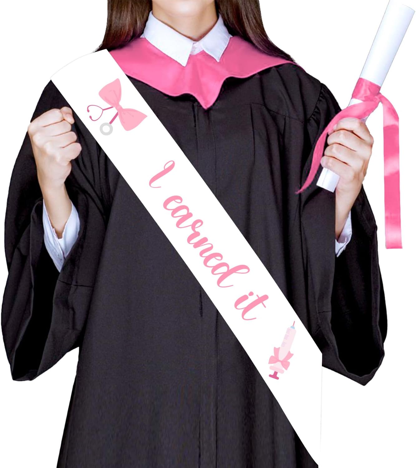 Earned It Pink Bow Graduation Stole for Nurses