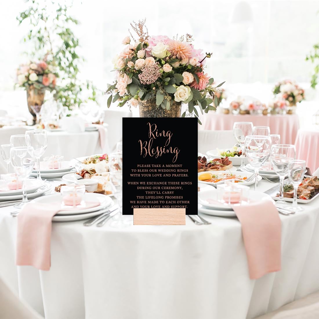 Andaz Press Wedding Party Sign Faux Rose Gold Glitter on Black 85x11-inch 1-Pack Decorations