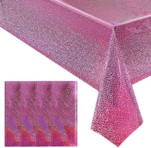 4 pcs Pink Holographic Laser Tablecloths for Party Decor