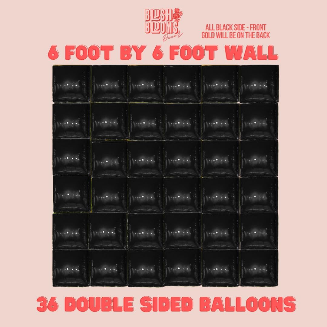 Black and Gold Foil Balloon Wall 36 Pack