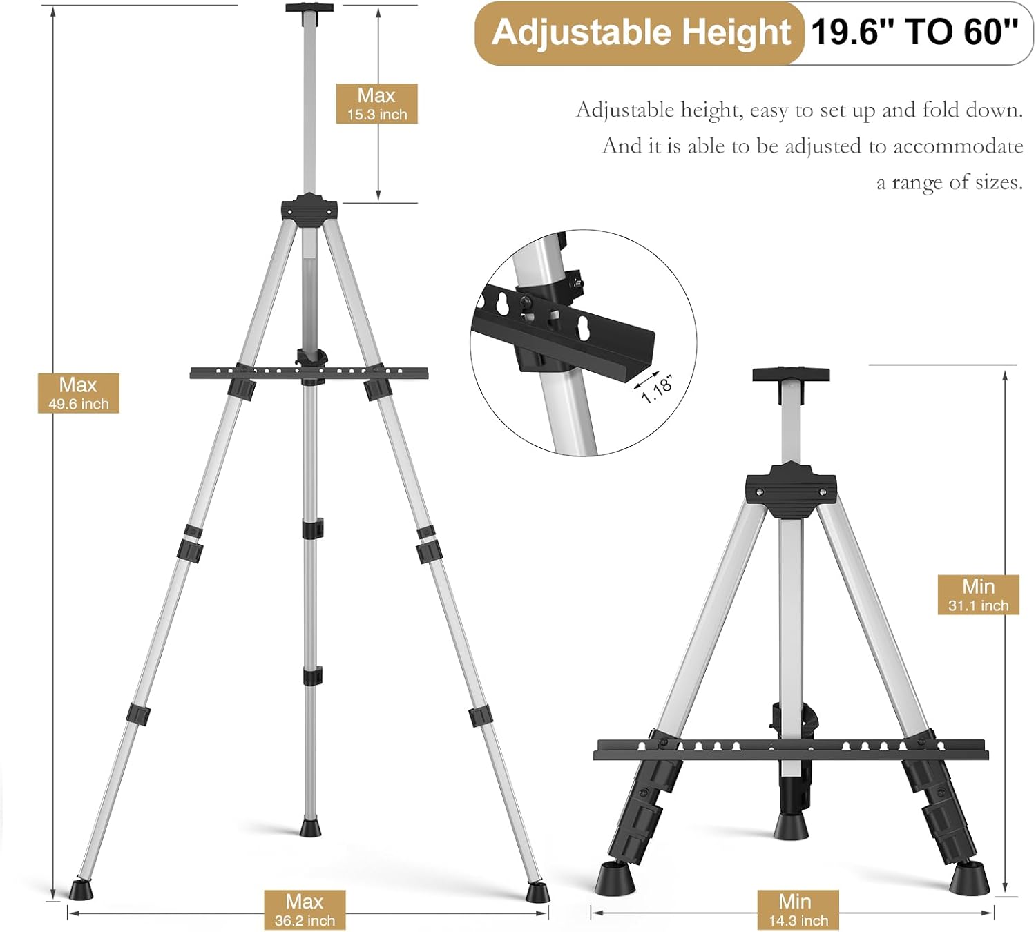 Adjustable Aluminum Easel Stand with Carry Bags 17 to 66 Height