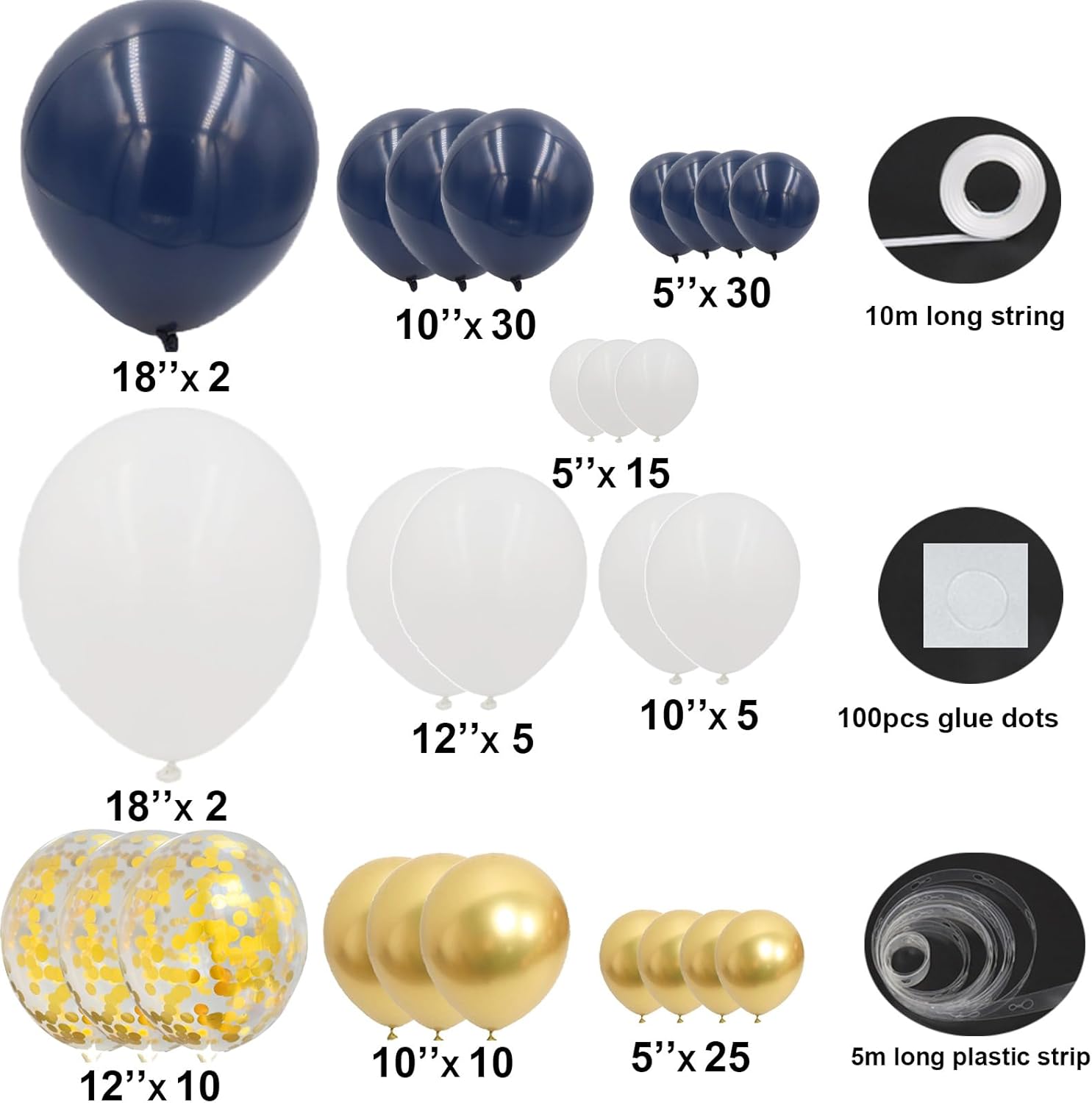 Navy Blue Gold Balloons Arch Kit 134pcs