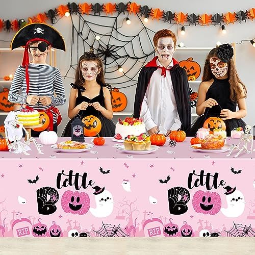 Sliner 3 Pack Pink Halloween Tablecloths - Little Boo Party Covers 108x54 Inch