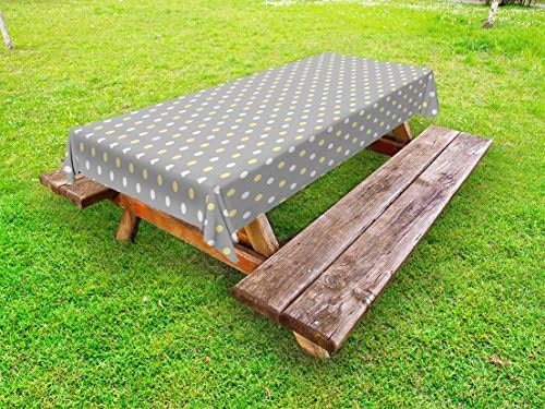 Lunarable Retro Polka Dot Tablecloth Yellow on Grey