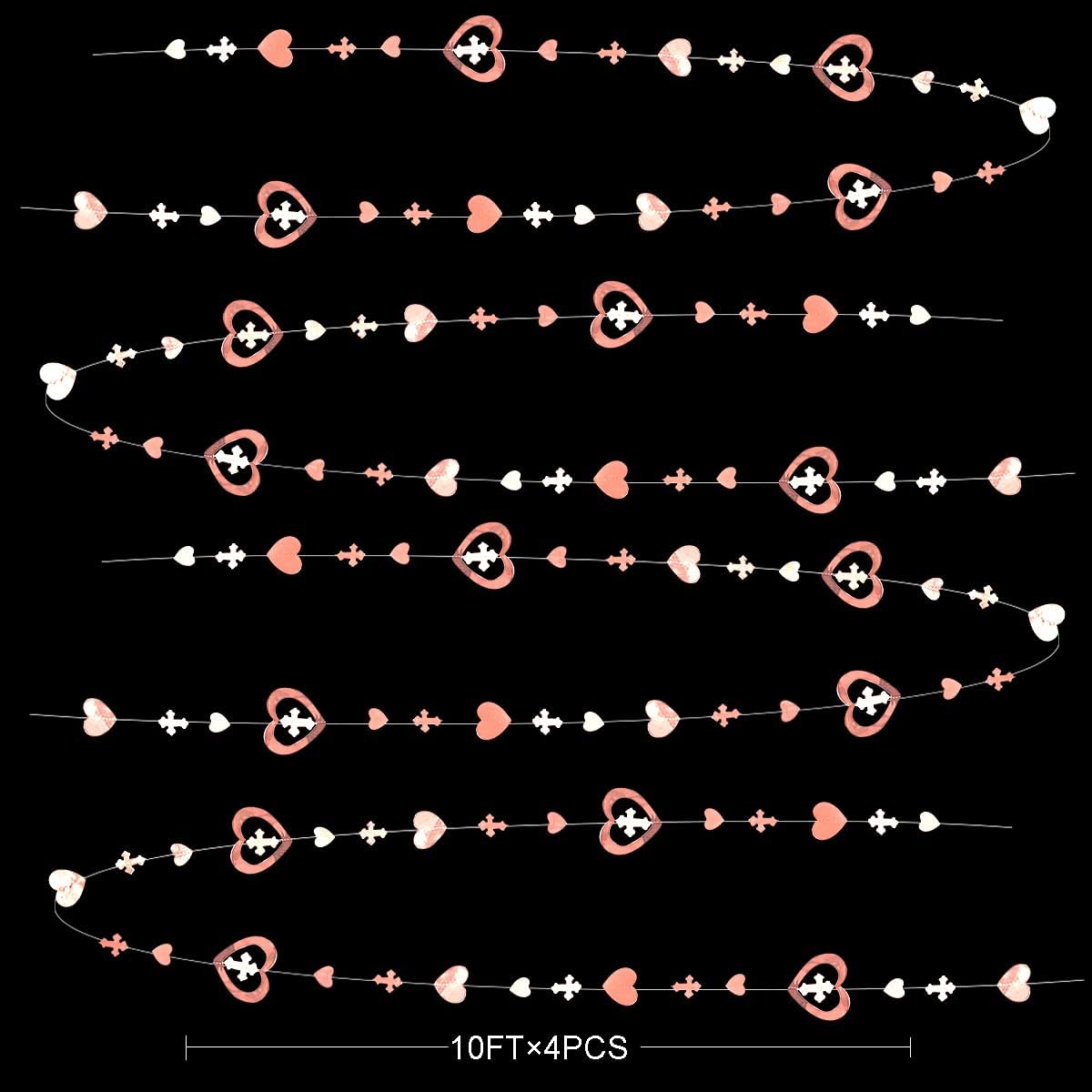 40 Ft Rose Gold Cross Heart 3D Garland Streamer Decor