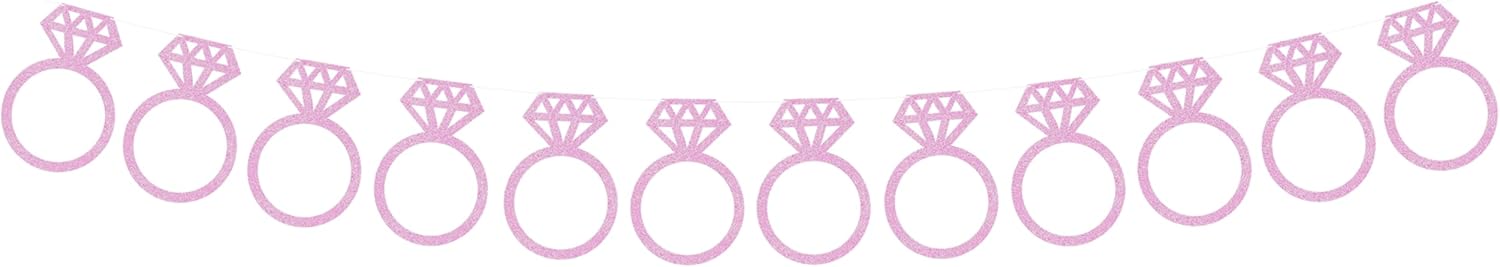 Pre-Strung Pink Glitter Diamond Ring Banner for Bachelorette Party