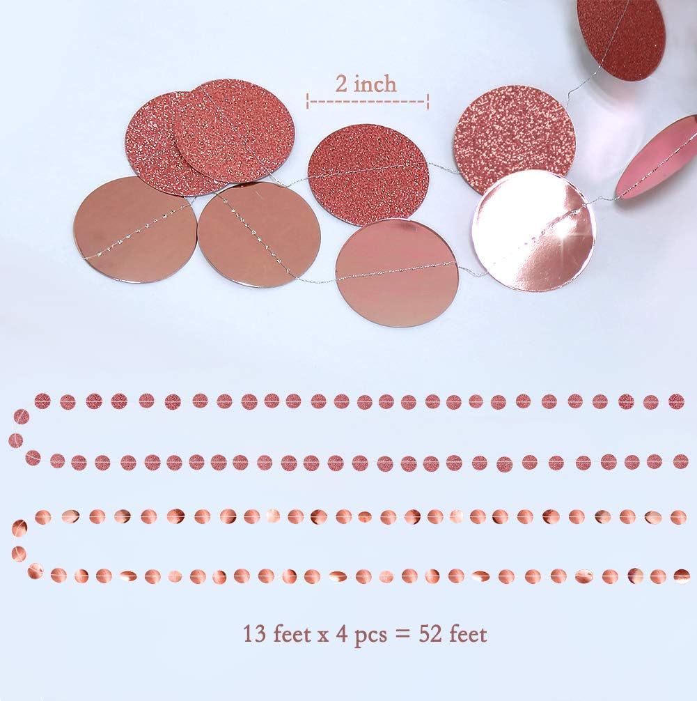 Cheerland Glitter Rose Gold Circle Dot Garland Decorations