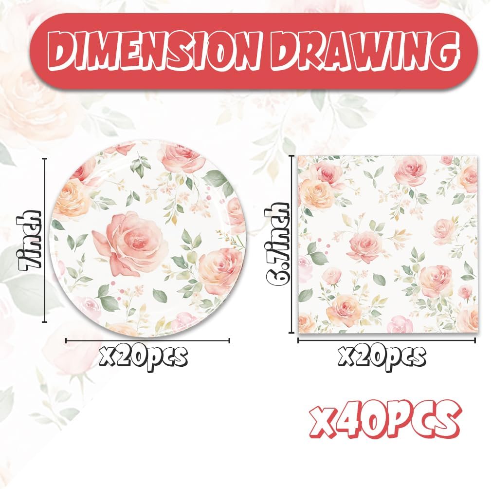 Egami 40pcs Floral Birthday Party Set with Plates and Napkins