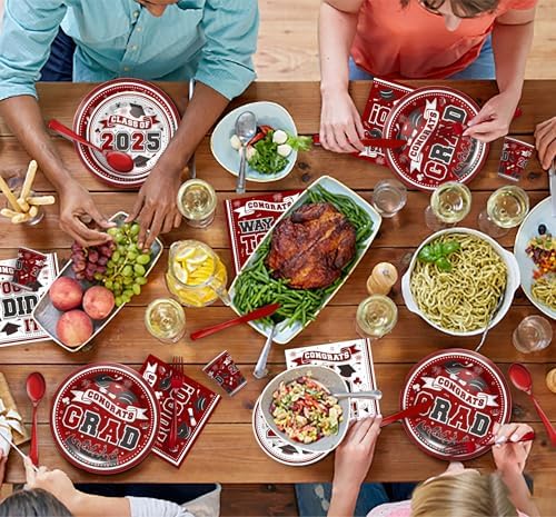 Maroon Graduation Party Tableware Set for 24 Guests 2025