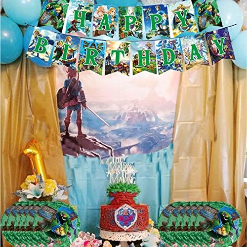 Lamden Zel-da Game Party Tableware Set with Birthday Banner and Tablecloth
