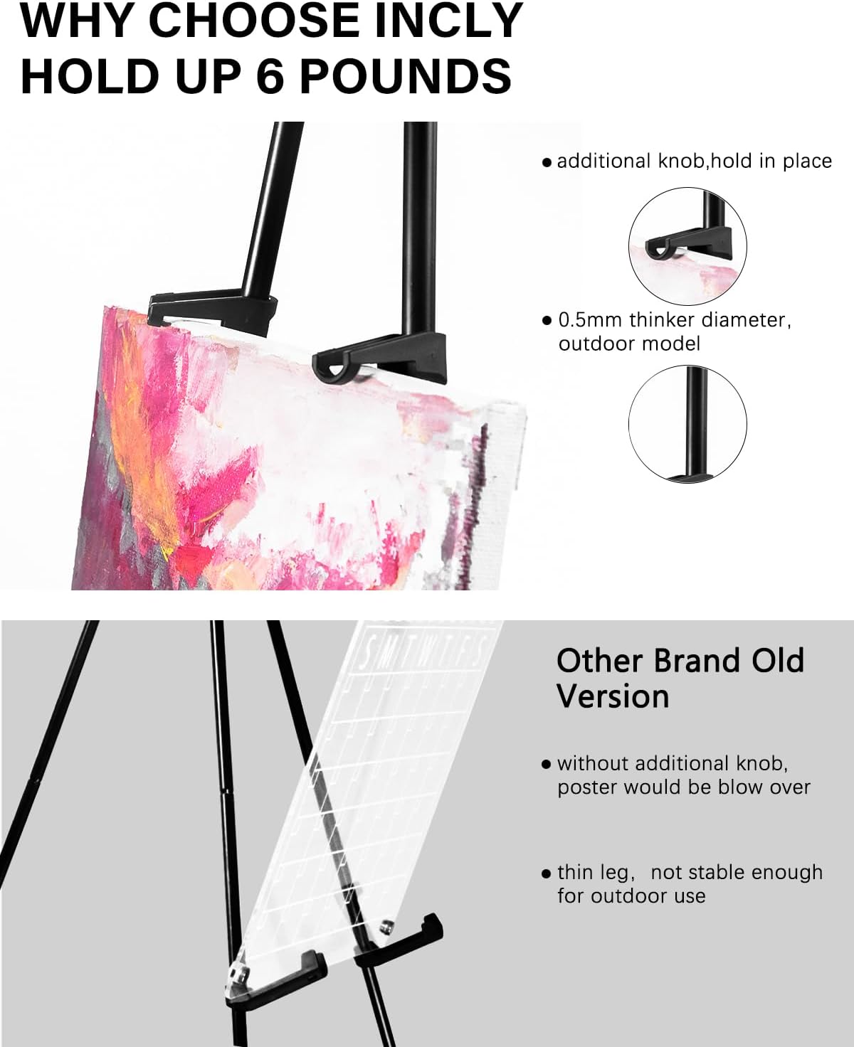 INCLY Black 6 Pack Folding Easels with Carry Bag