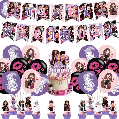 Cartoon Delicacy Girl Birthday Decor Set Pink