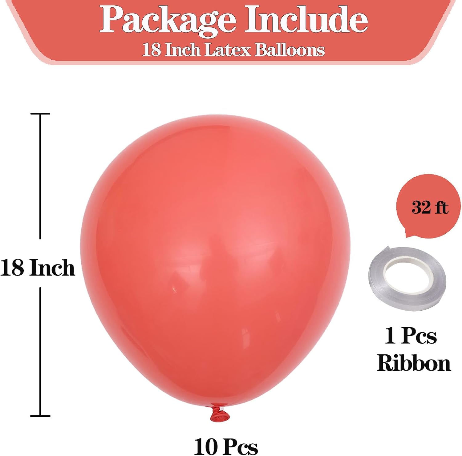 KALOR 18 Inch Coral Red Balloons 10 Pcs