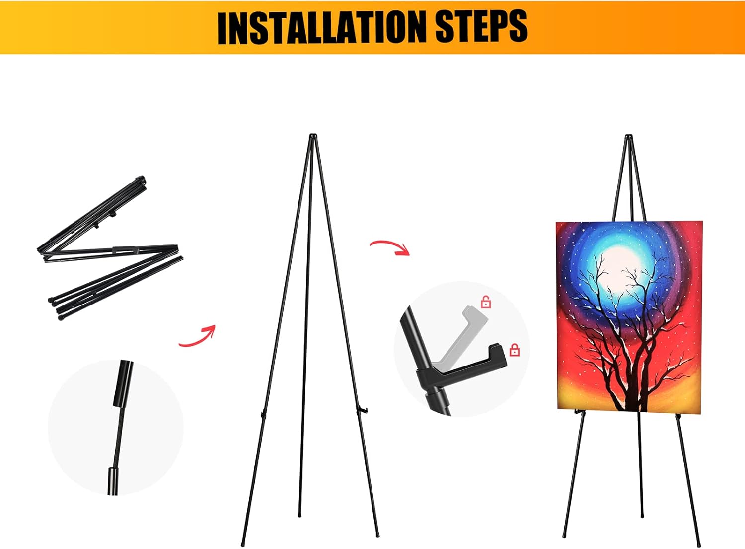 Thicken Display Artist Easel Stands 63 Portable Black 2Pack