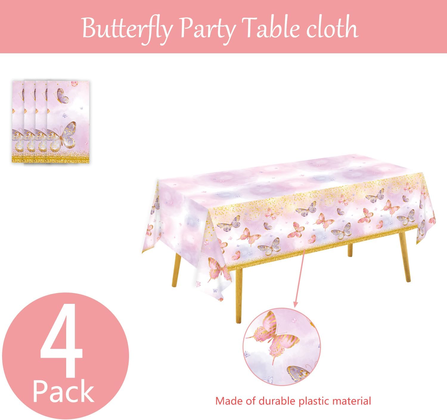 4pcs Butterfly Birthday Tablecloths Pink Purple Decorations for Girls