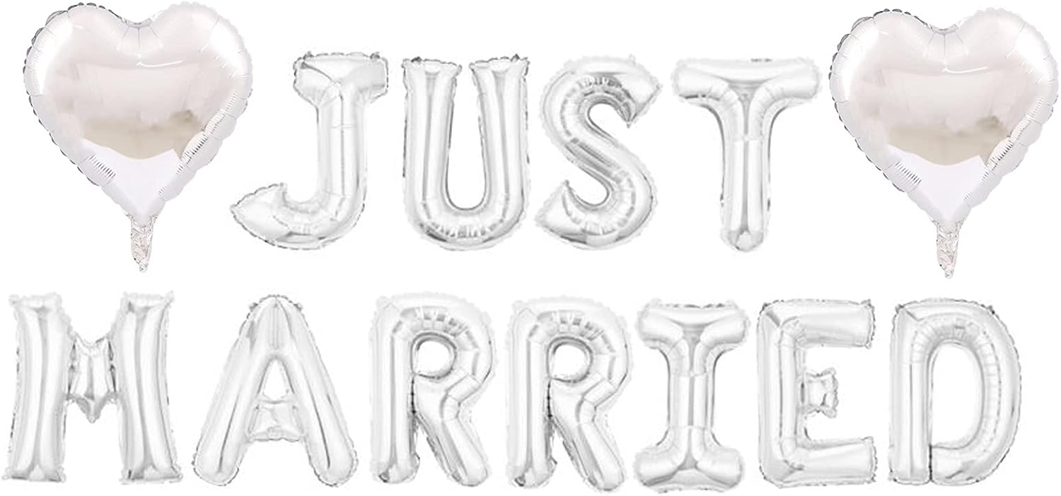 Just Married Balloon Banner - Silver Kit 16 Inch Wedding Decorations