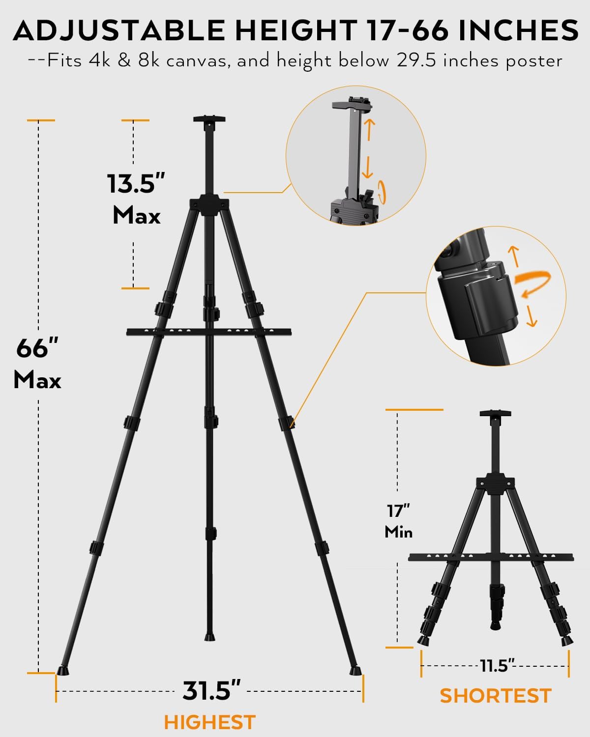 Nicpro 6 Pack Black Aluminum Art Easel Stand