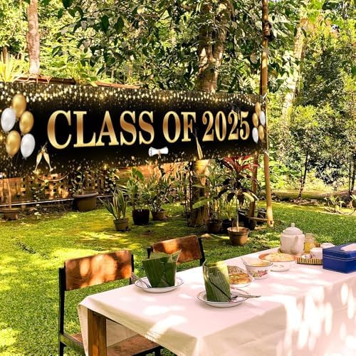 Class Of 2025 Graduation Yard Banner Black Gold