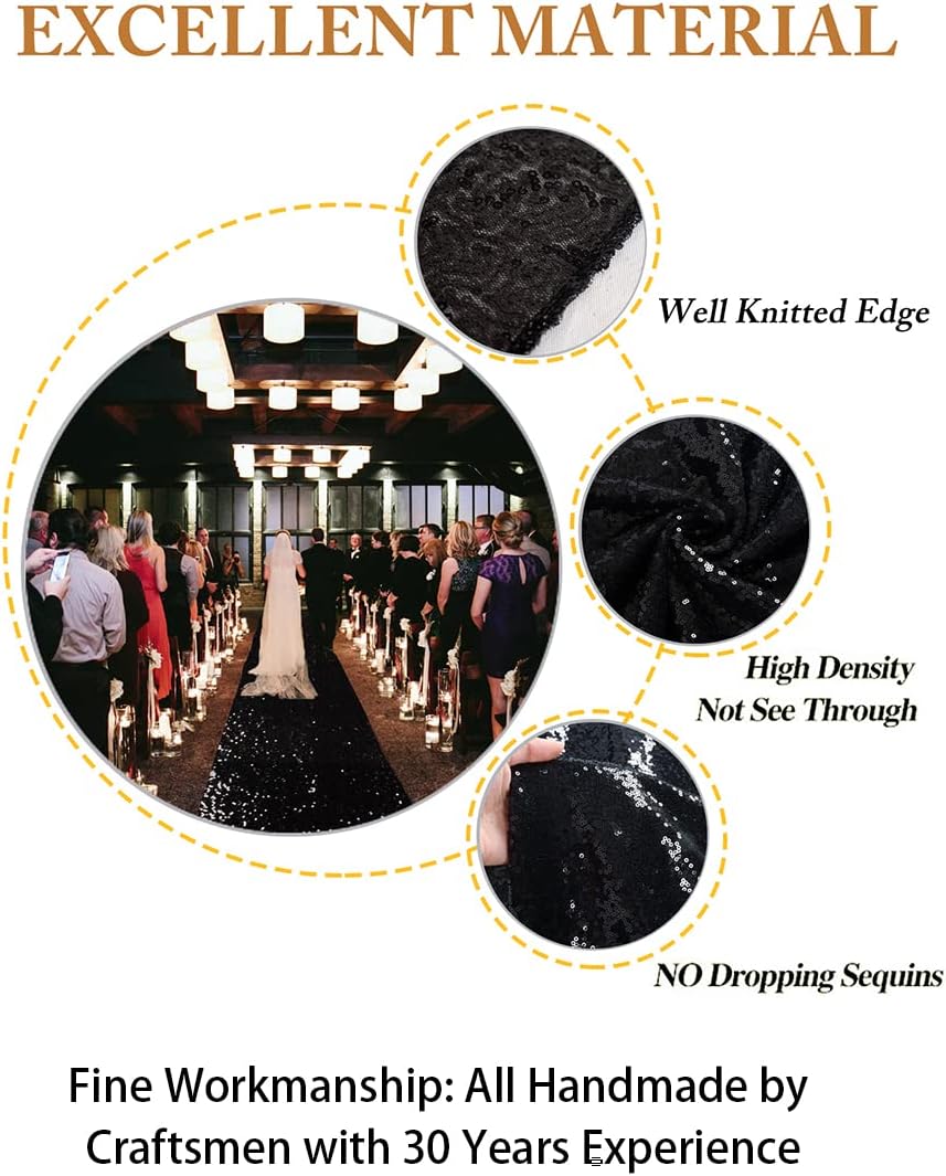 ShiDianYi Sequin Aisle Runner 4FTx20FT Black Wedding Carpet