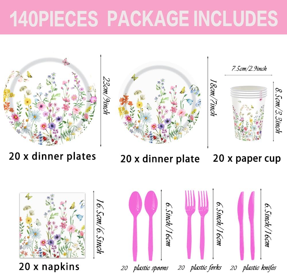 140 Pcs Wildflower Party Supplies Decorations